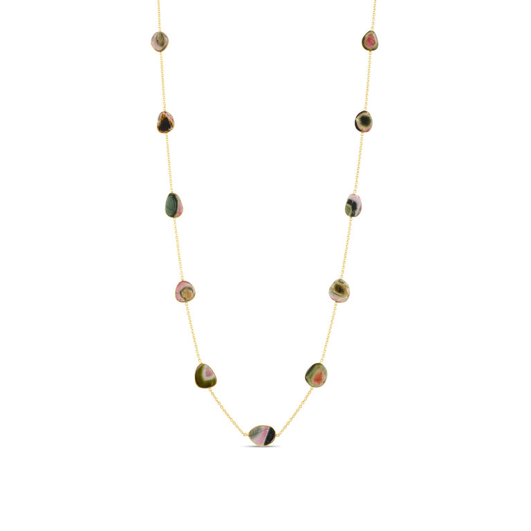 Trésor Collier  Melon d'Eau en Tourmaline et Or
