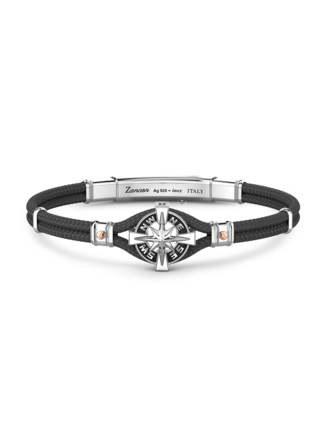 Zancan Bracelet Argent Nylon Rose des Vents Noir