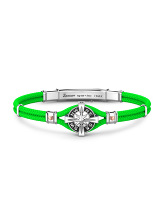 Zancan Bracelet Argent Nylon Rose des Vents Vert Zancan Bracelet Argent Nylon Rose des Vents Vert