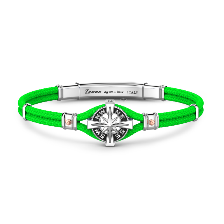 Zancan Bracelet Argent Nylon Rose des Vents Vert