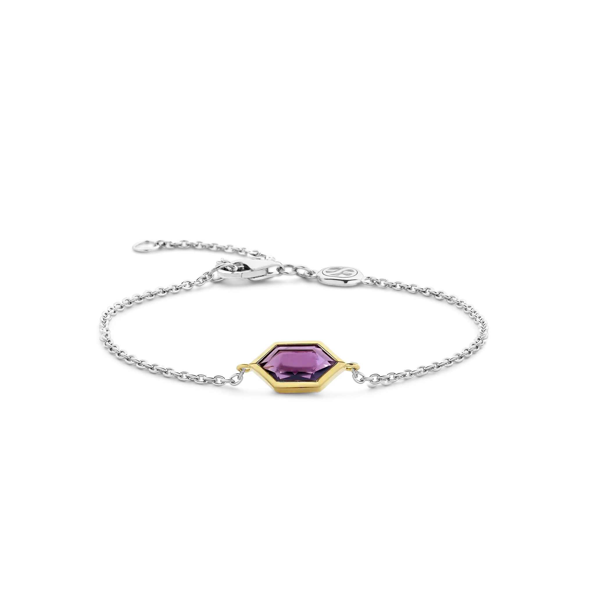 Bracelet Arg Plaqué or pierre mauve