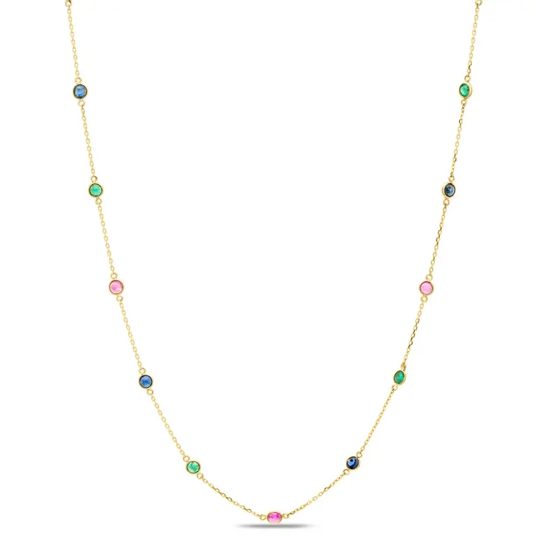 Trésor Collier 18KJ Saphir Rubis Emeraude