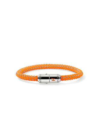 John Hardy Brac. corde en acier et caout. fermoir arg. et émail orange John Hardy Brac. corde en acier et caout. fermoir arg. et émail orange