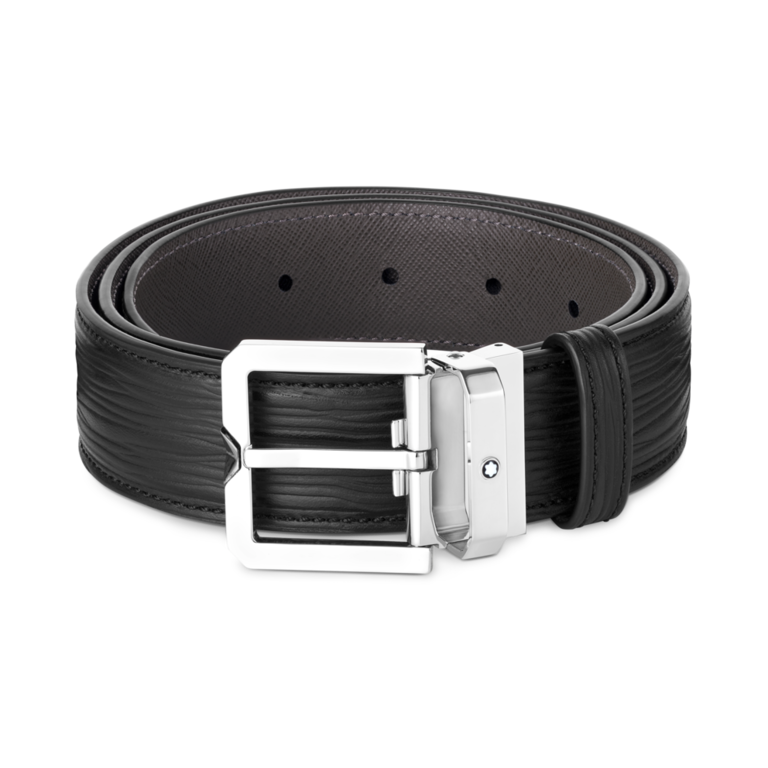 MONTBLANC Ceinture boucle carré rev noir gris 35mm