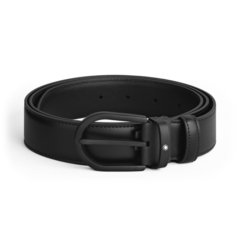 MONTBLANC Ceinture fer à cheval cuir et PVD noir 35mm