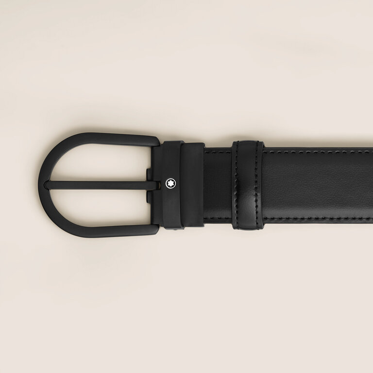 MONTBLANC Ceinture fer à cheval cuir et PVD noir 35mm