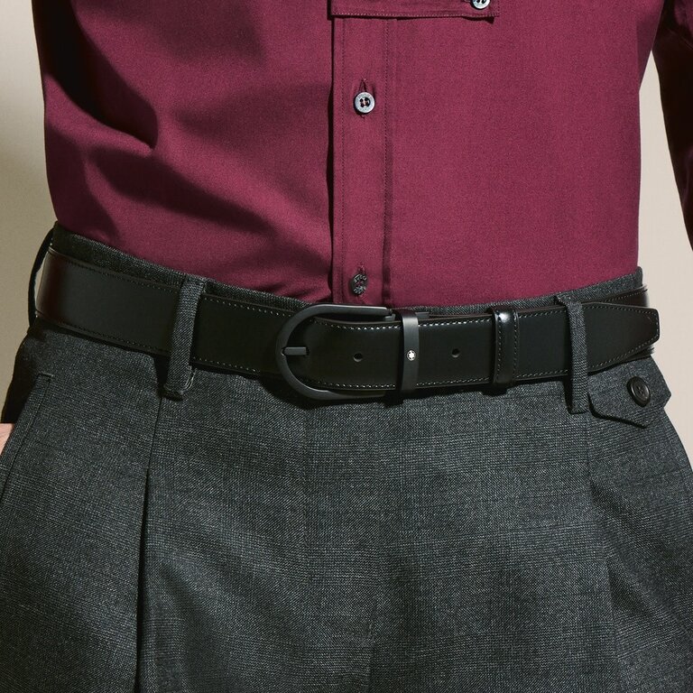 MONTBLANC Ceinture fer à cheval cuir et PVD noir 35mm