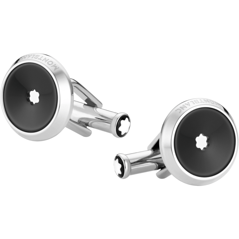MONTBLANC CUFF LINKS, ROUND, STEEL, RESIN, SNOWCAP