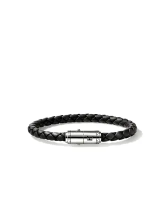 John Hardy Bracelet en cuir et argent Chaine Box 6mm