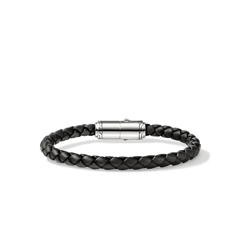 John Hardy Bracelet en cuir et argent Chaine Box 6mm