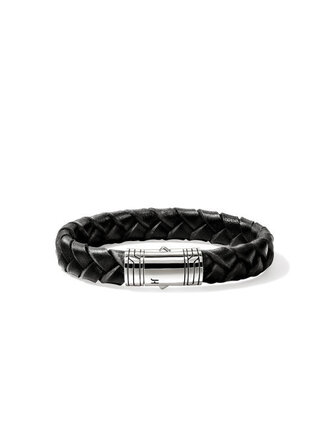 John Hardy Bracelet argent et cuir noir L