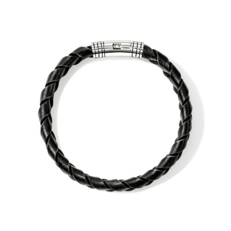 John Hardy Bracelet argent et cuir noir L