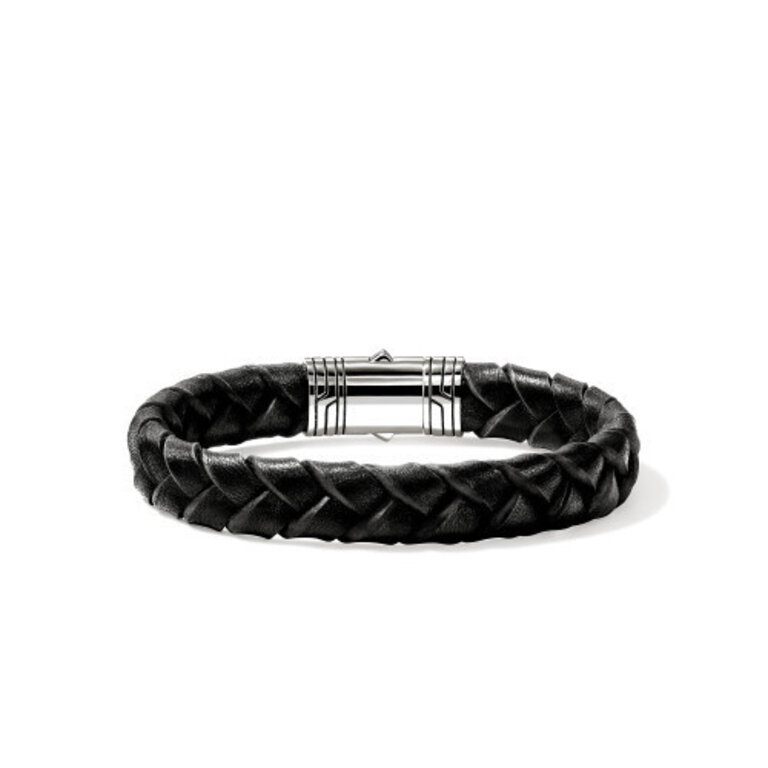 John Hardy Bracelet argent et cuir noir L