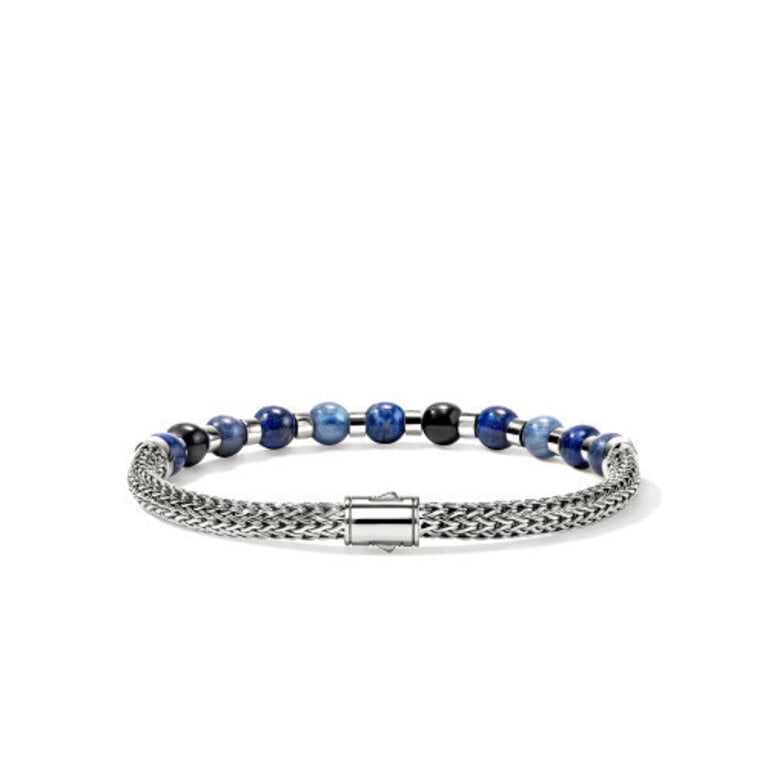 John Hardy Bracelet argent 6mm lapis sodalite oeil de tigre kyanite M