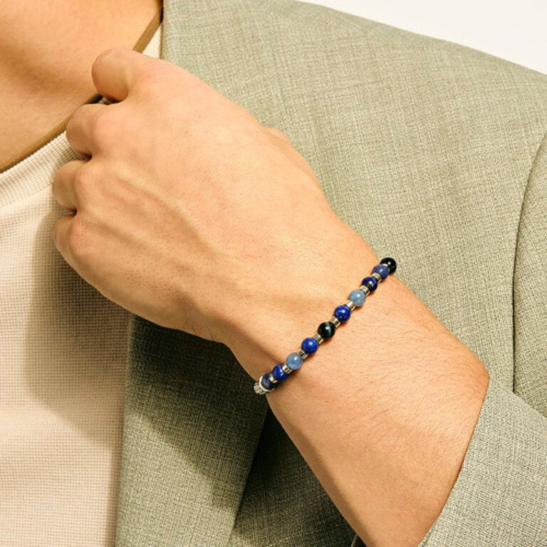 John Hardy Bracelet argent 6mm lapis sodalite oeil de tigre kyanite M