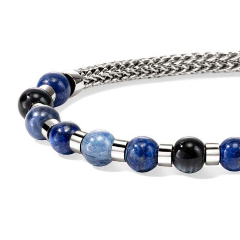 John Hardy Bracelet argent 6mm lapis sodalite oeil de tigre kyanite M