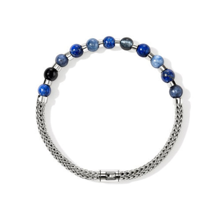 John Hardy Bracelet argent 6mm lapis sodalite oeil de tigre kyanite M