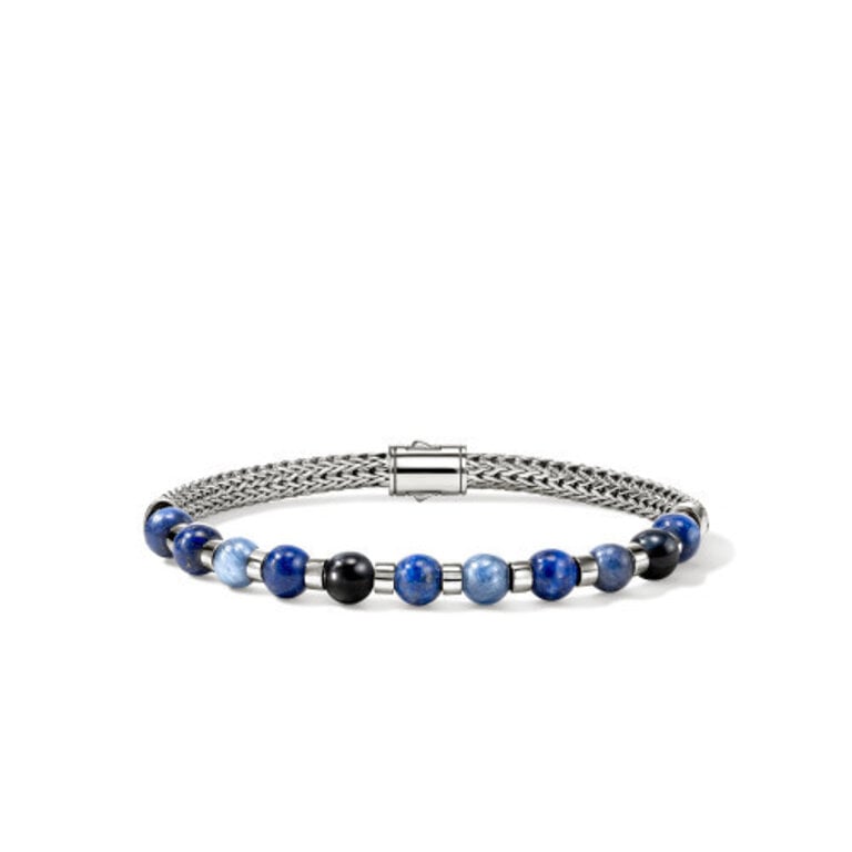 John Hardy Bracelet argent 6mm lapis sodalite oeil de tigre kyanite M