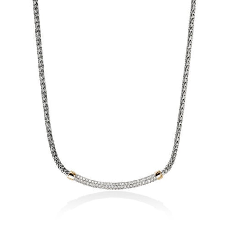 John Hardy CoCollier JH Essentials 14K & Argent pavé diamants .68ctllier Ess 14K & Arg pavé dia .68ct