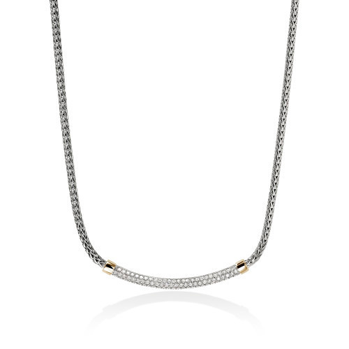 Collier Ess 14K & Arg pavé dia .68ct