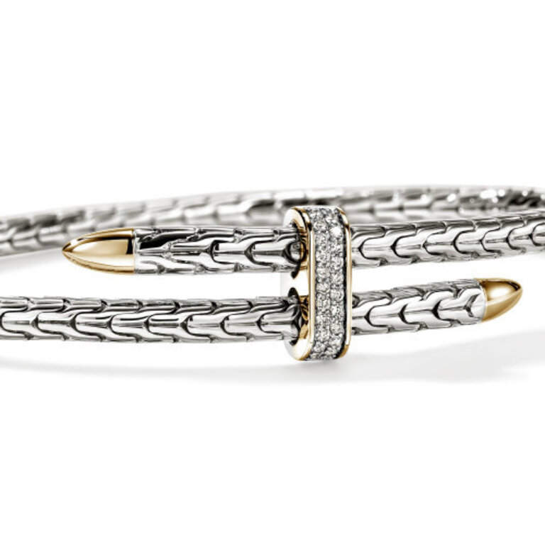 John Hardy Bracelet Spear Argent + Or 14 K pavé diamants (0,16 ct).