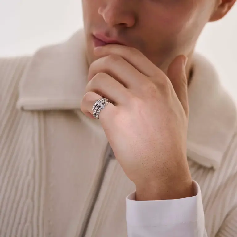 John Hardy Bague argent double diamants 0.12ct