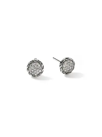 John Hardy Boucles d'oreilles Argent pavé diamants 0,19ct