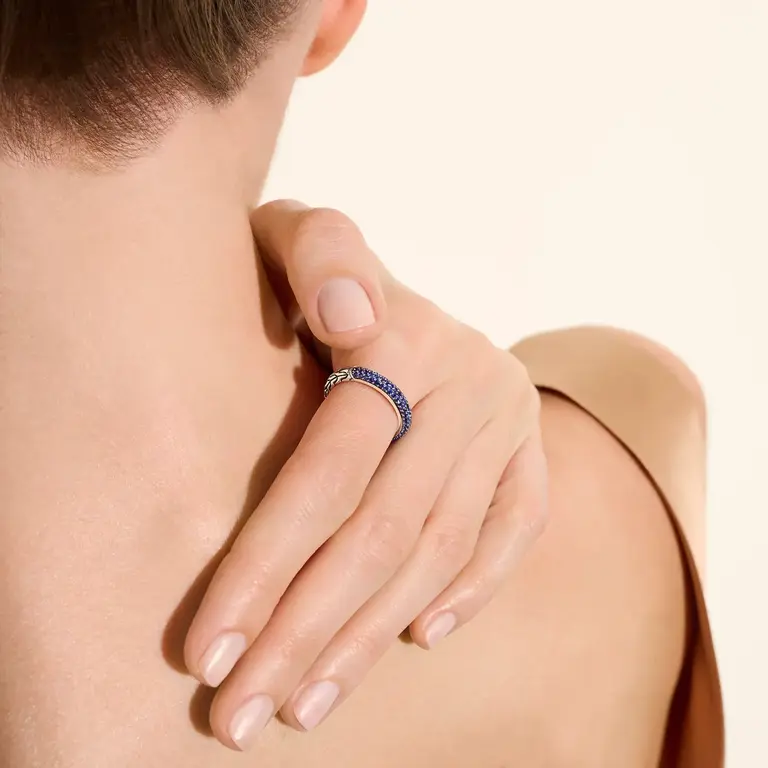 John Hardy Bague JH Essential argent pavé saphirs bleus