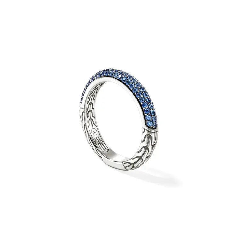 John Hardy Bague JH Essential argent pavé saphirs bleus