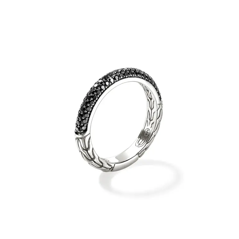 John Hardy Bague argent JH Essential pavé saphirs noir