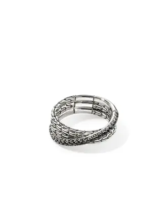 John Hardy Bague Crossover argent & saphirs noirs