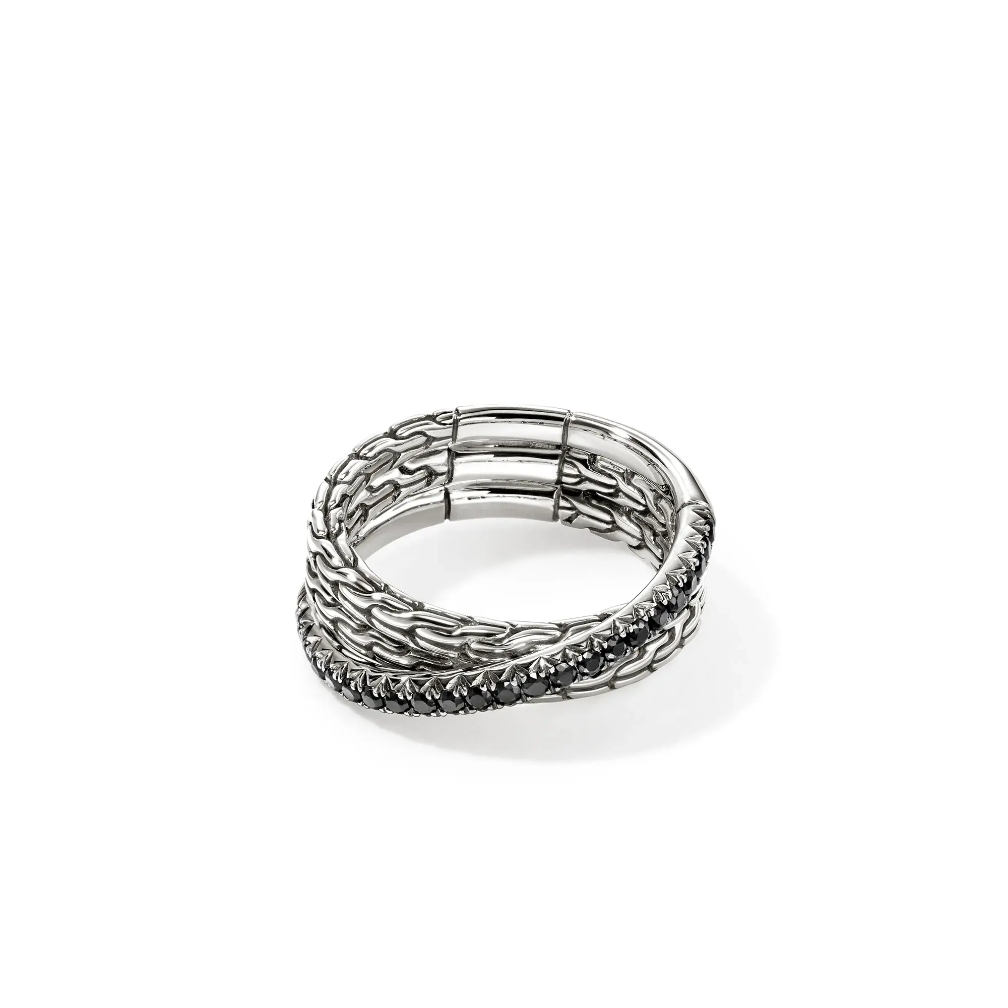 Bague arg croisé 7mm saphir noir