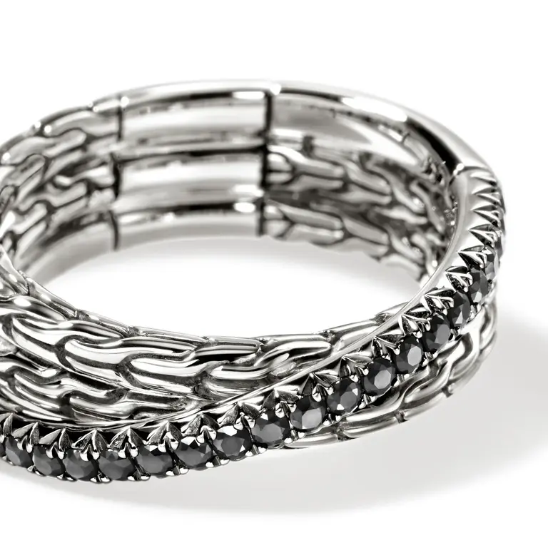 John Hardy Bague Crossover argent & saphirs noirs