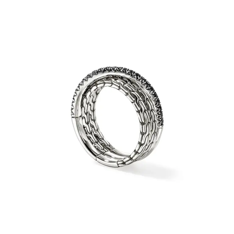 John Hardy Bague Crossover argent & saphirs noirs