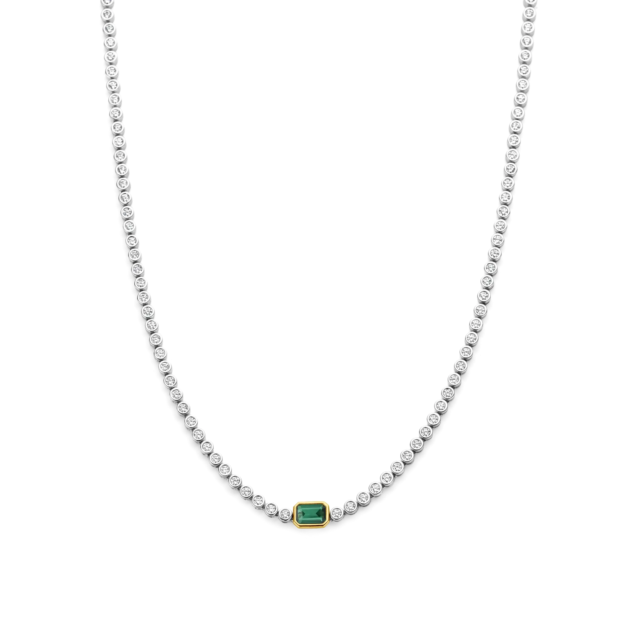 Collier Tennis Argent Cz Vert