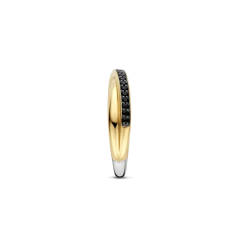 Ti Sento Milano Bague entrelacée 2 tons zirconas noirs