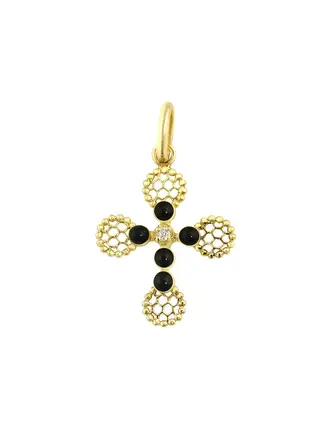 Gigi Clozeau Pendentif 18K Croix Dentelle Noir Diamant