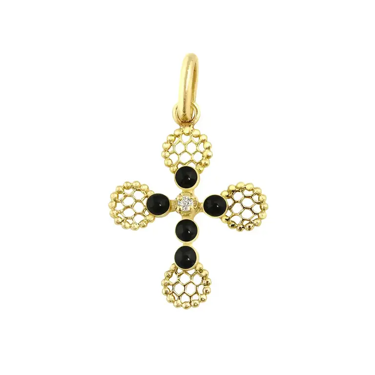 Gigi Clozeau Pendentif 18K Croix Dentelle Noir Diamant