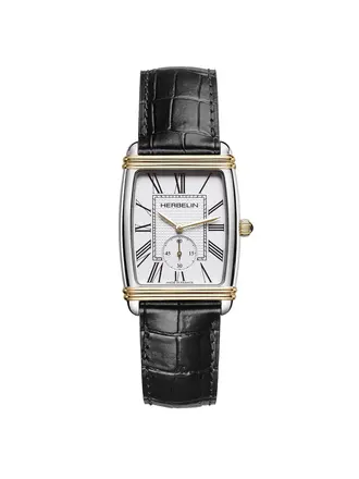 Herbelin Montre Art Déco cuir noir