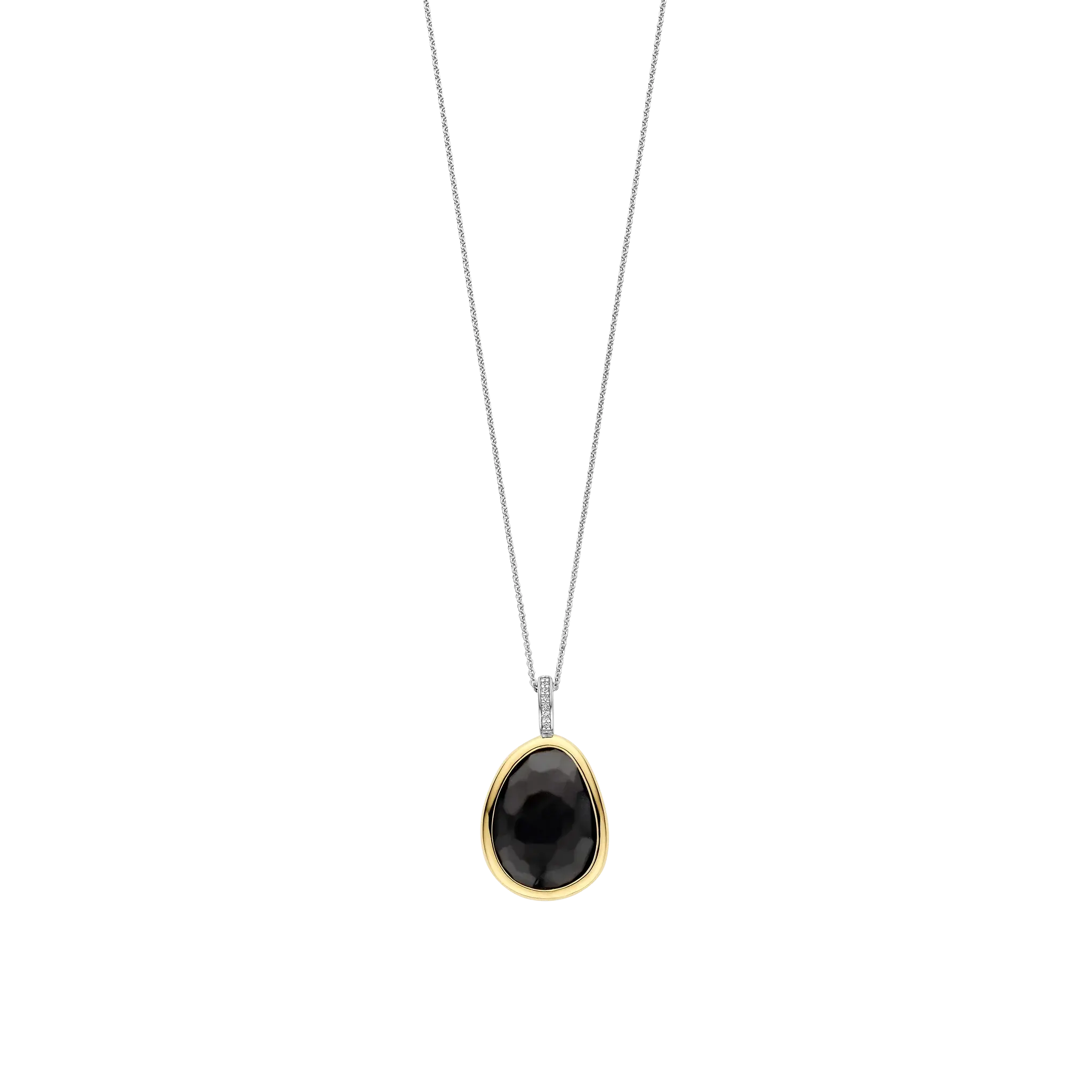 Collier argent 2 tons pierre noir cz
