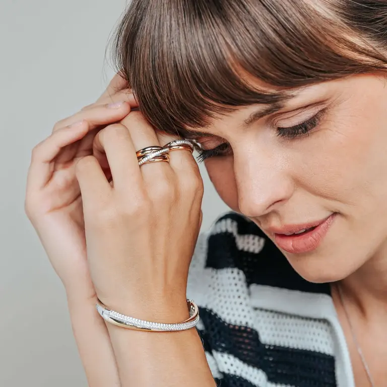 Ti Sento Milano Jonc 3 Tons croisé CZ