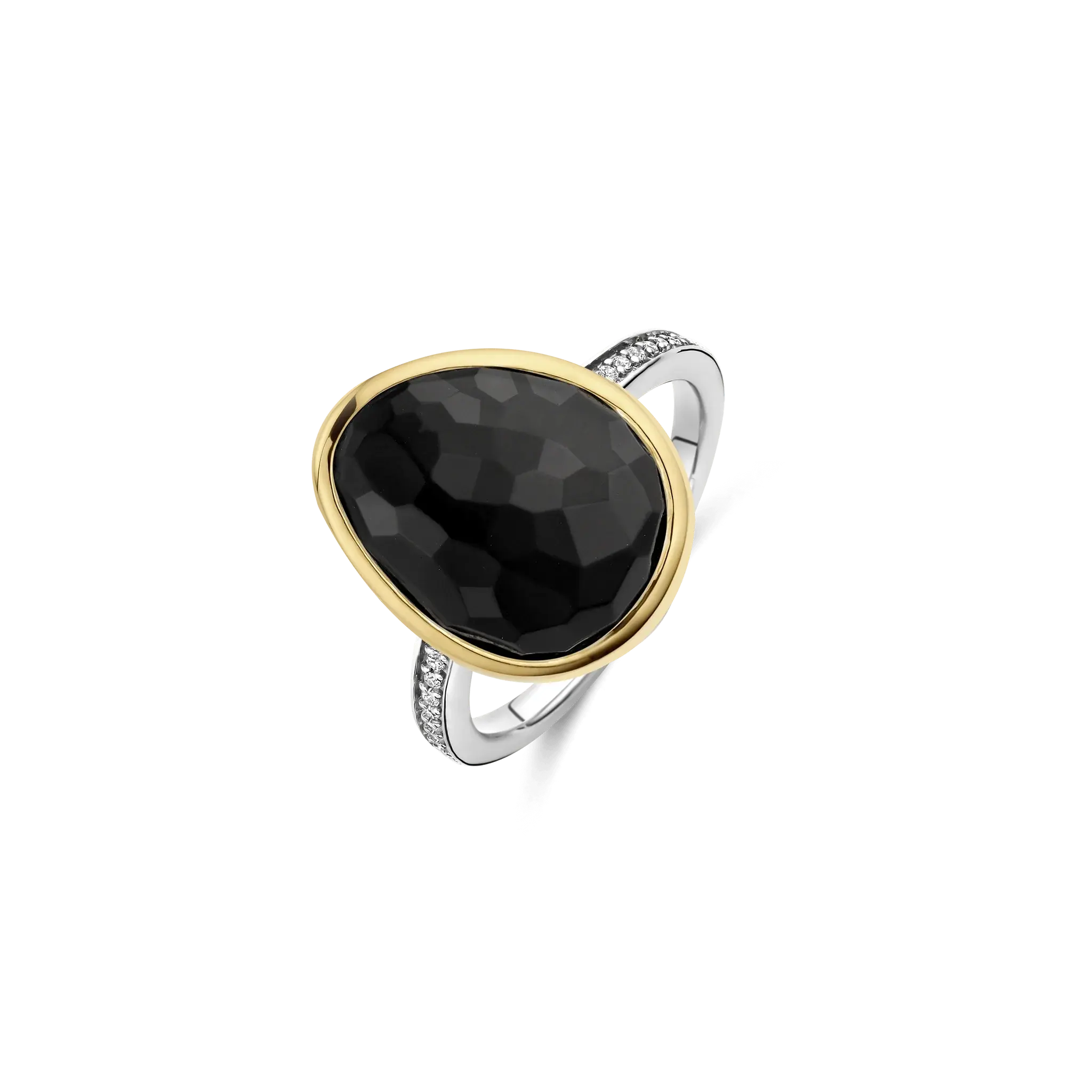 Bague 2T pierre noire et cz