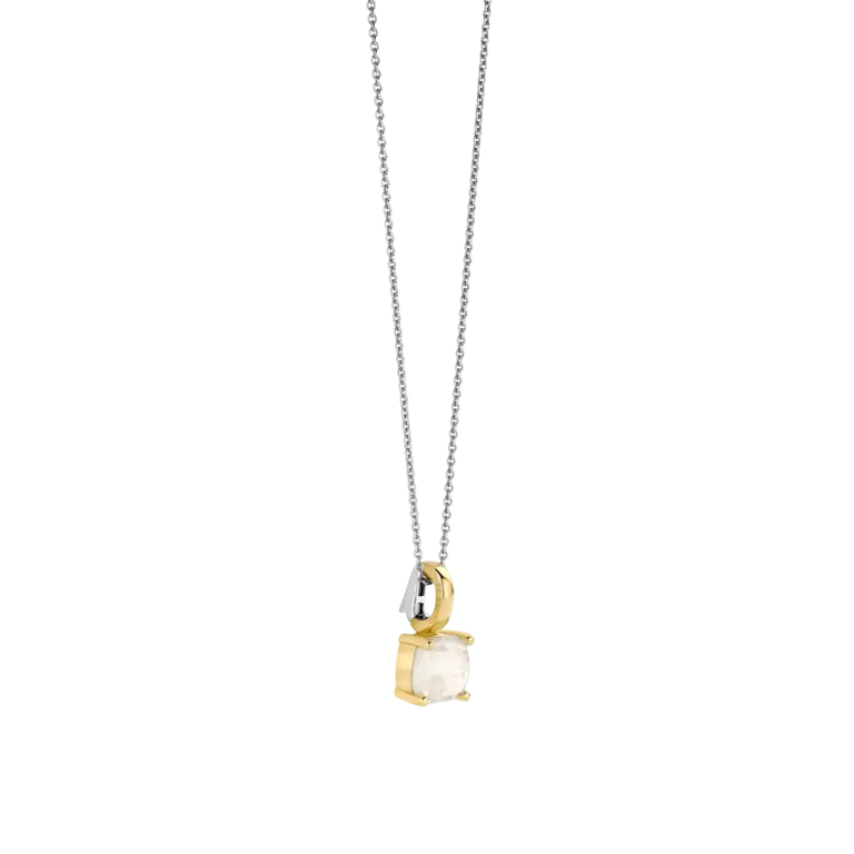 Ti Sento Milano Collier argent plaqué or pierre blanche