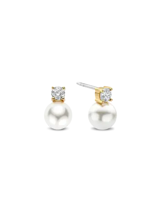 Ti Sento Milano Boucles d'oreilles Argent Plaqué Or Perle CZ