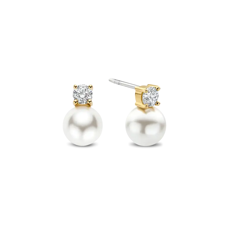 Ti Sento Milano Boucles d'oreilles Argent Plaqué Or Perle CZ