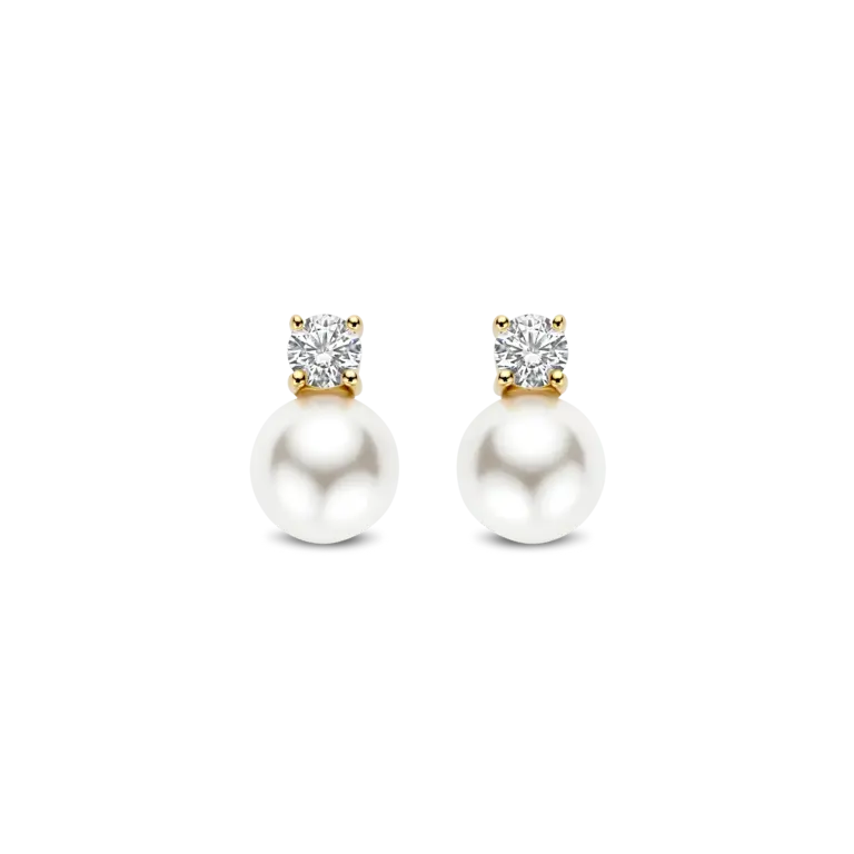 Ti Sento Milano Boucles d'oreilles Argent Plaqué Or Perle CZ