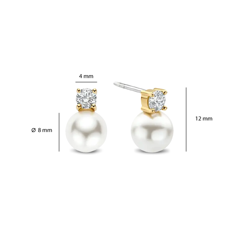 Ti Sento Milano Boucles d'oreilles Argent Plaqué Or Perle CZ