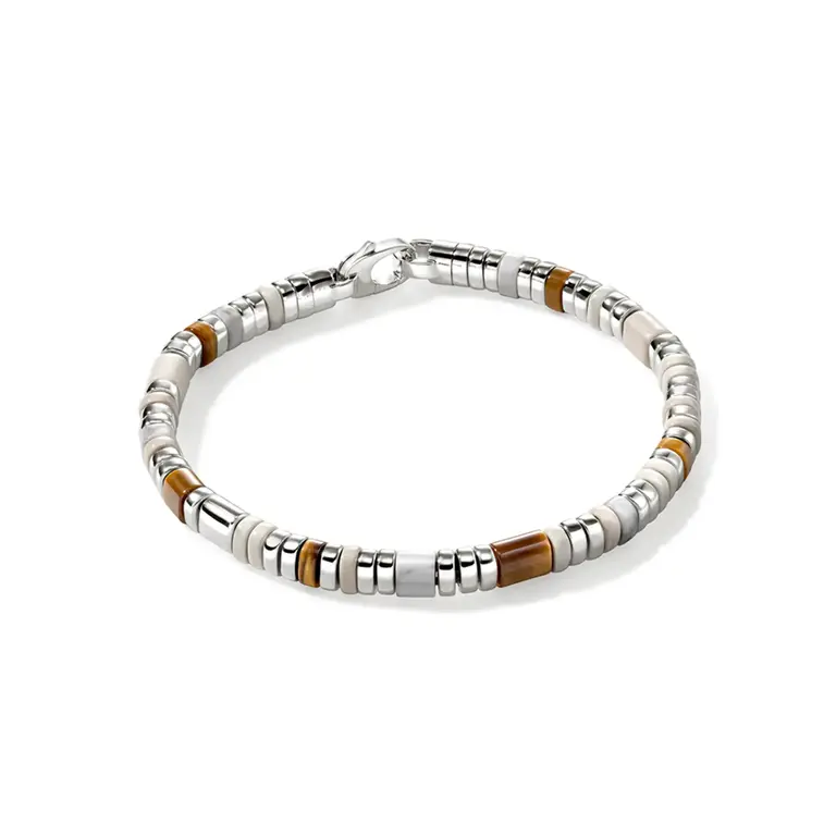 John Hardy Brac Argent oeil de tigre, Howlite. Émail