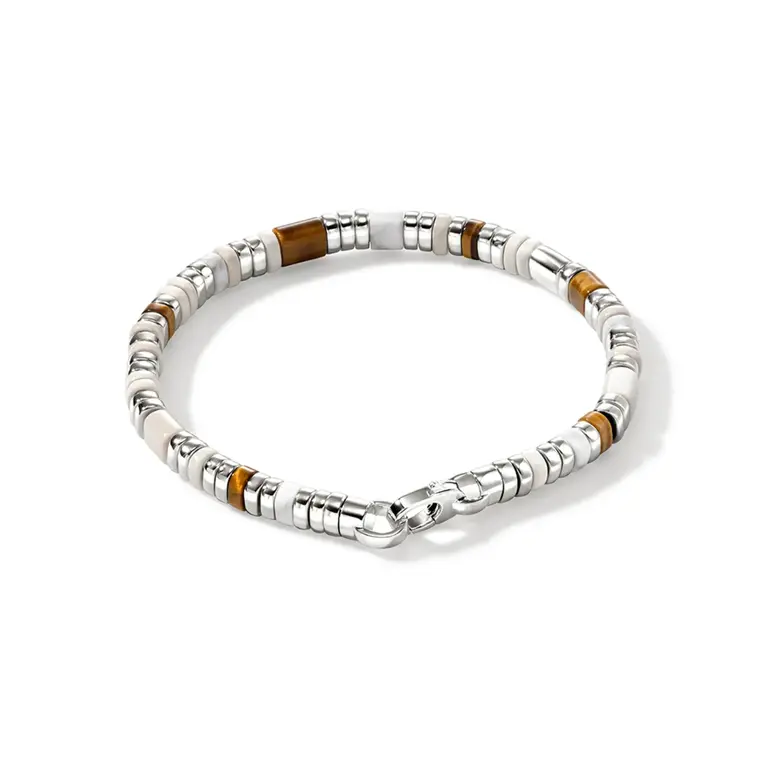 John Hardy Brac Argent oeil de tigre, Howlite. Émail