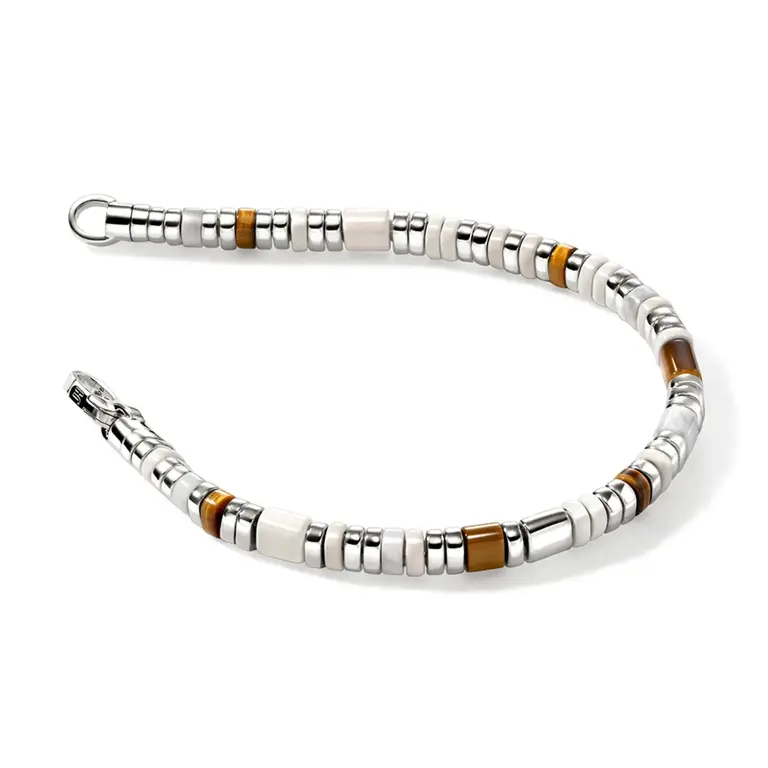 John Hardy Brac Argent oeil de tigre, Howlite. Émail